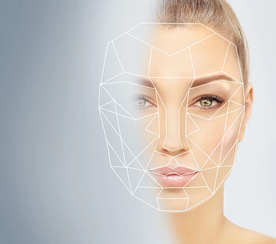 Visage de femme image de synthèse avec tracé en 3D